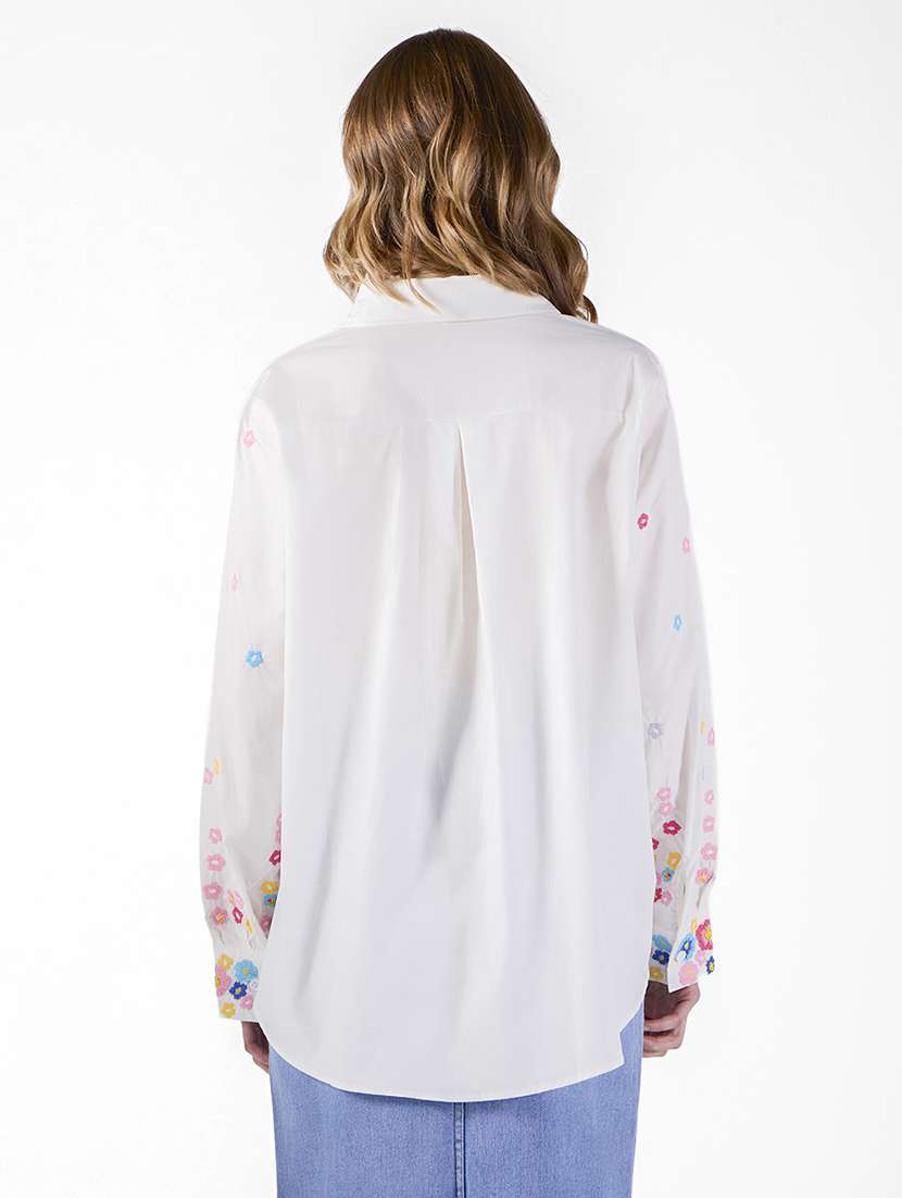 women embroidered collared long sleeve oversized shirt - 22321840 -  Standard Image - 3