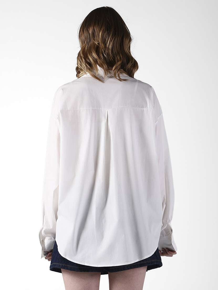 women solid collared long sleeve oversized shirt - 22321842 -  Standard Image - 3