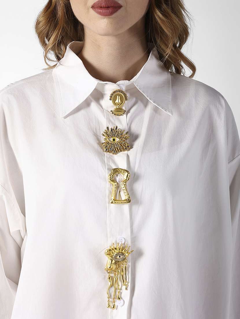women solid collared long sleeve oversized shirt - 22321842 -  Standard Image - 5
