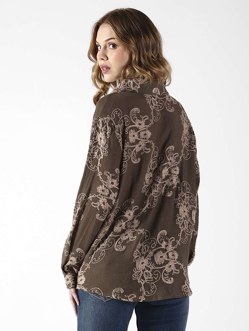 women embroidered collared long sleeve shirt - 22321843 -  Standard Image - 3