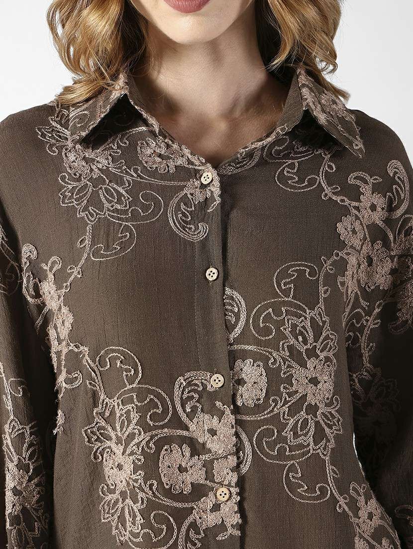 women embroidered collared long sleeve shirt - 22321843 -  Standard Image - 5