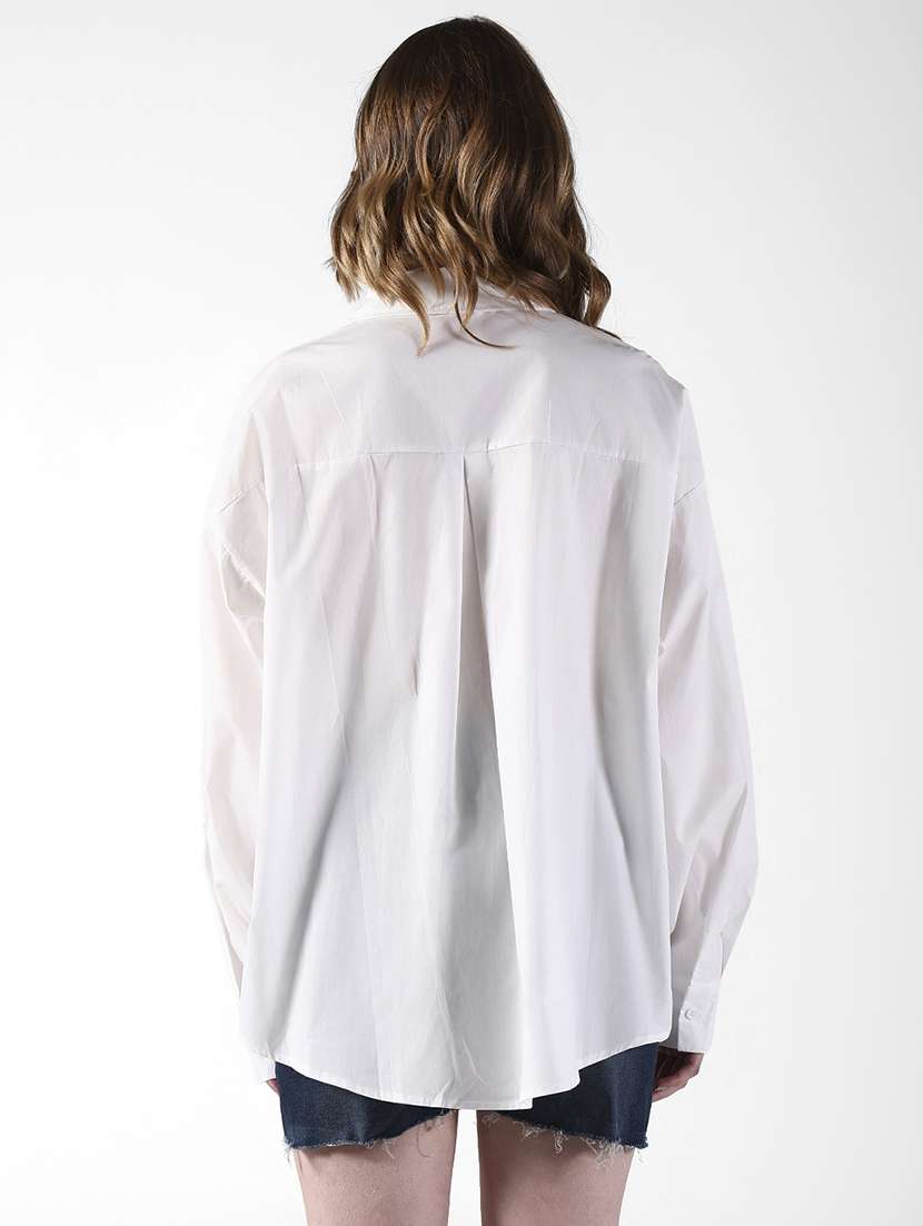 women solid collared long sleeve oversized shirt - 22321845 -  Standard Image - 3
