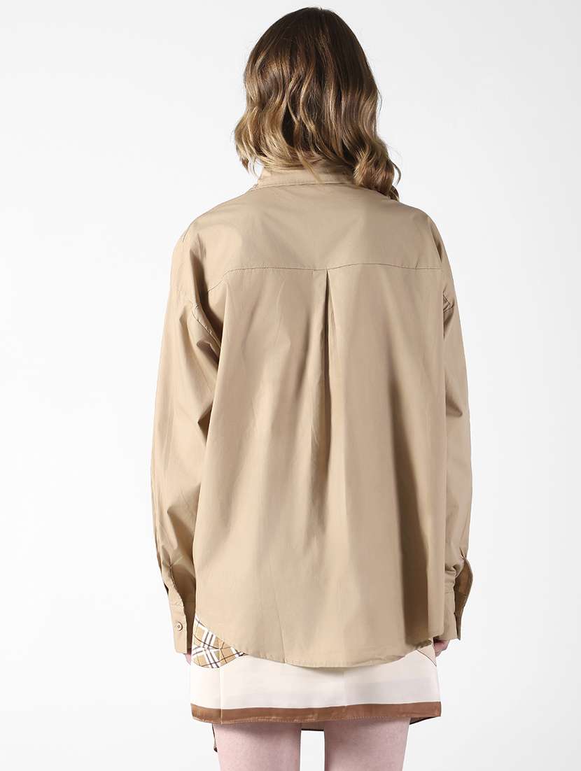 women solid collared long sleeve oversized shirt - 22321846 -  Standard Image - 3