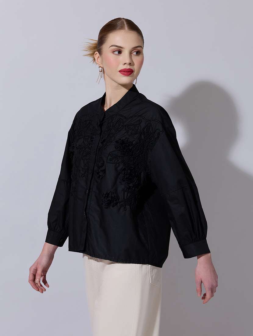 women embroidered long sleeve oversized shirt