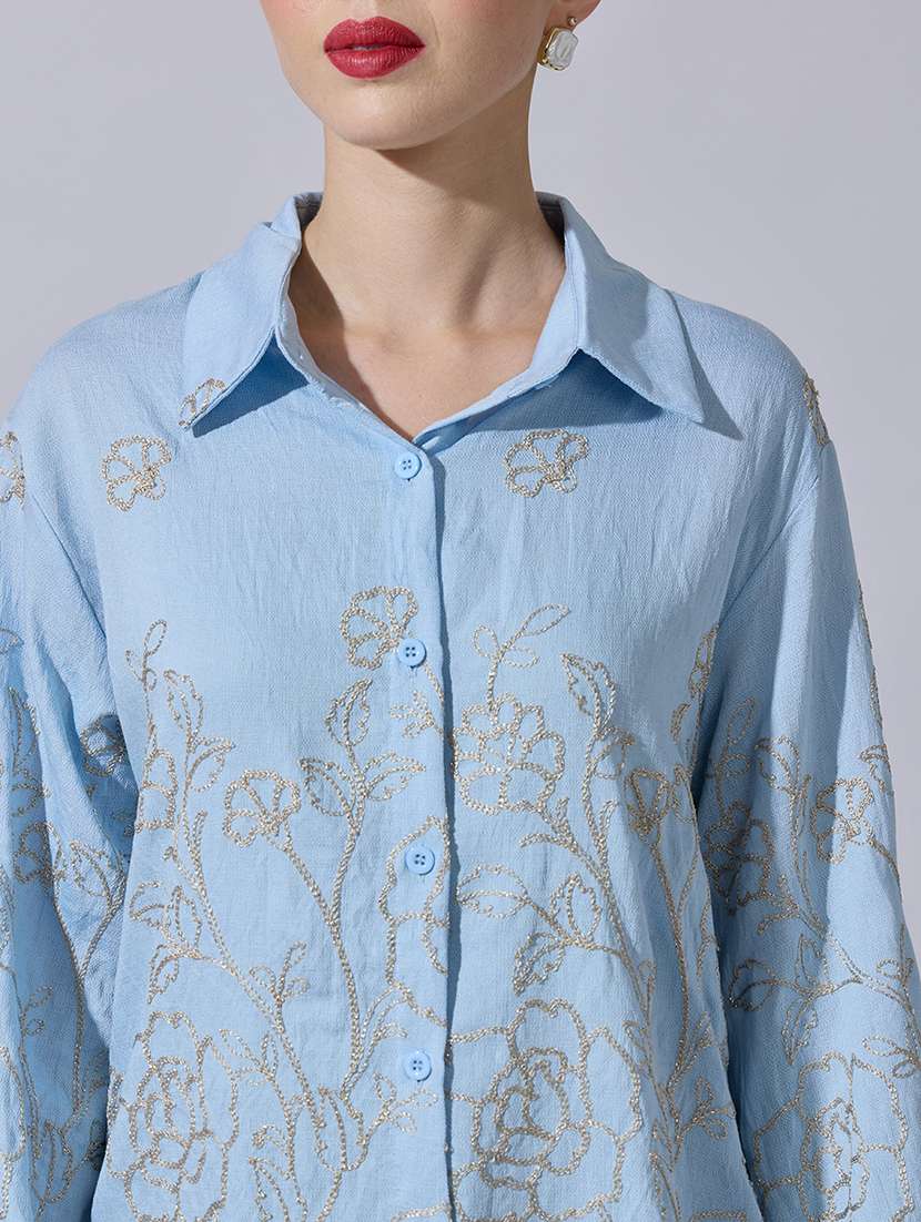 women embroidered long sleeve oversized shirt - 22321864 -  Standard Image - 5