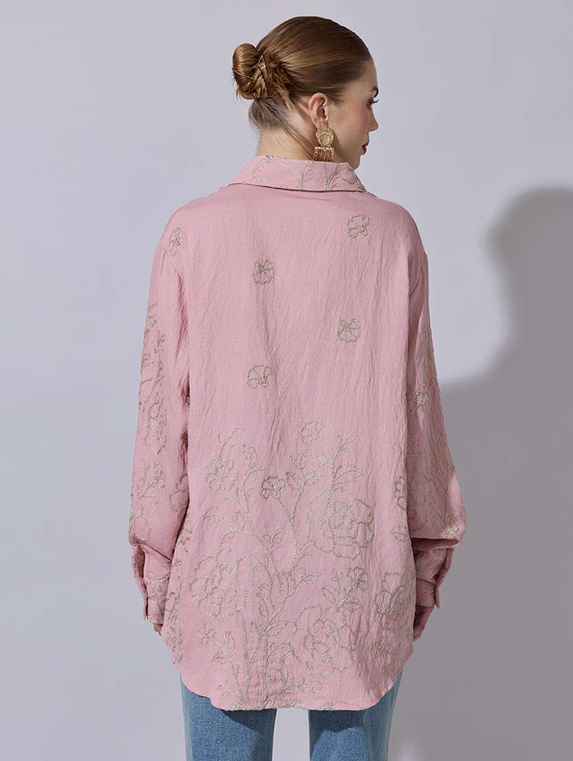 women embroidered long sleeve oversized shirt - 22321865 -  Standard Image - 3