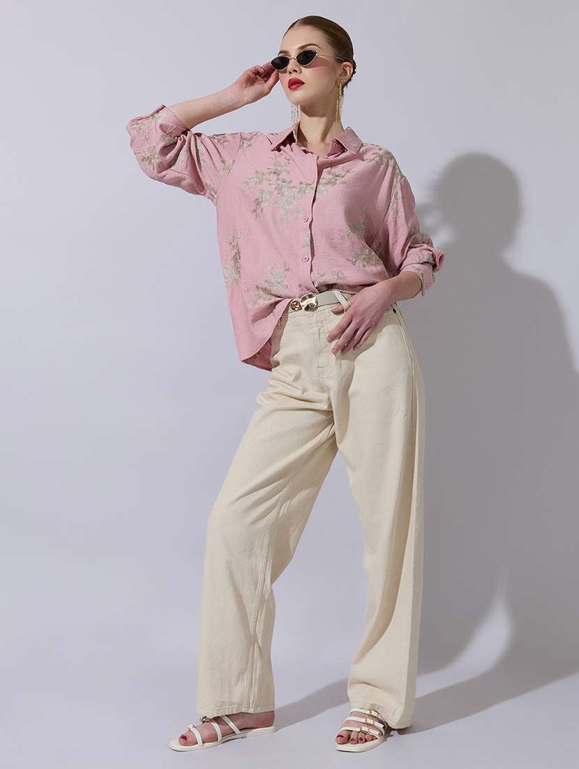 women embroidered collared long sleeve shirt - 22321866 -  Standard Image - 5