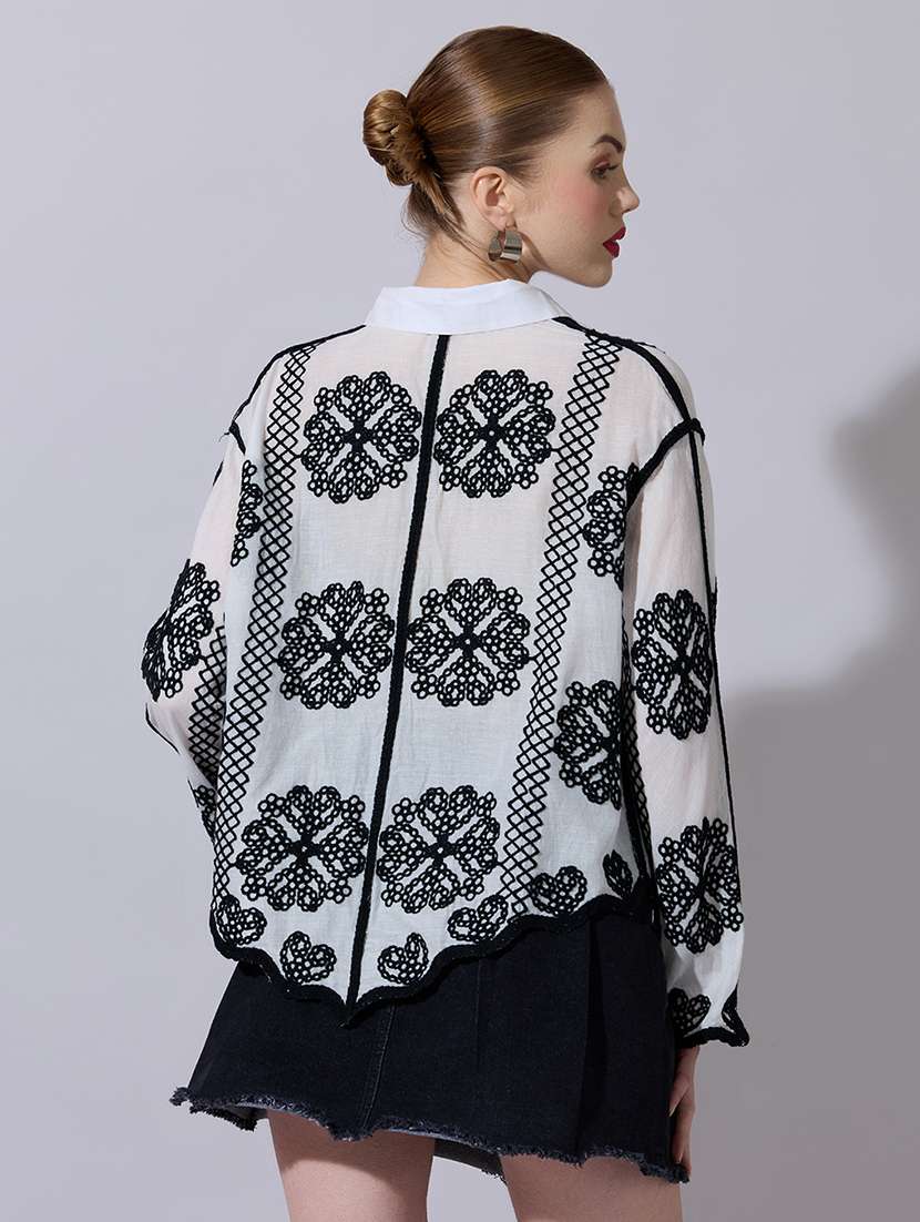 women embroidered long sleeve oversized shirt - 22321868 -  Standard Image - 3