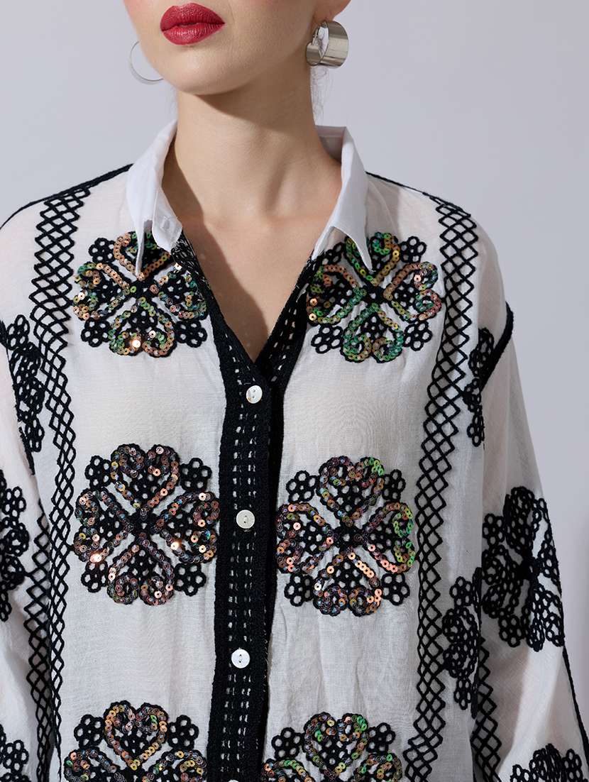 women embroidered long sleeve oversized shirt - 22321868 -  Standard Image - 5