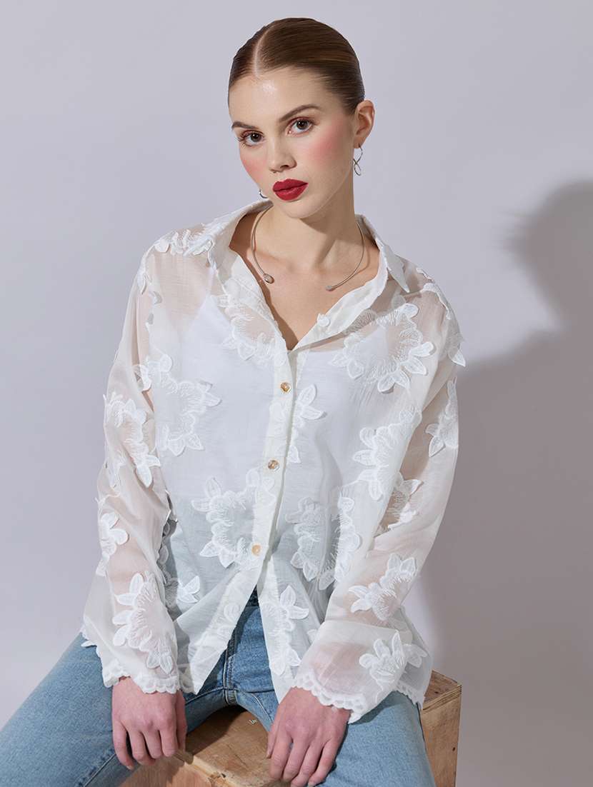 women self designed collared long sleeve shirt