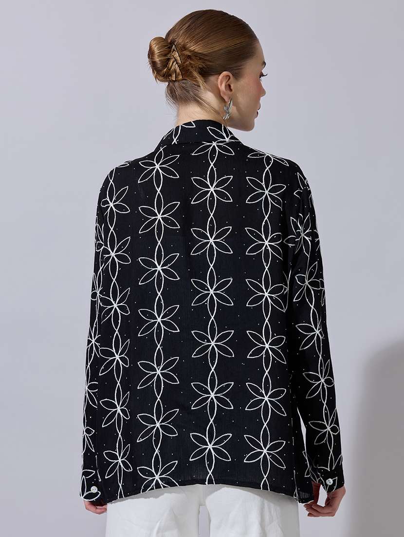 women embroidered long sleeve oversized shirt - 22321876 -  Standard Image - 3