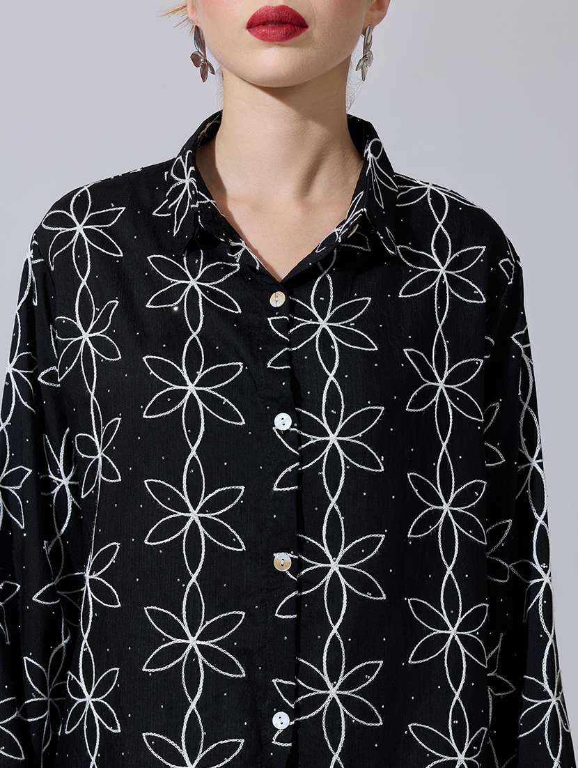 women embroidered long sleeve oversized shirt - 22321876 -  Standard Image - 5