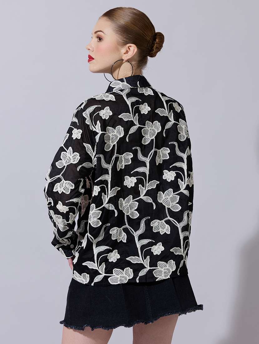 Women Embroidered Long Sleeve Oversized Shirt - 22321880 -  Standard Image - 3