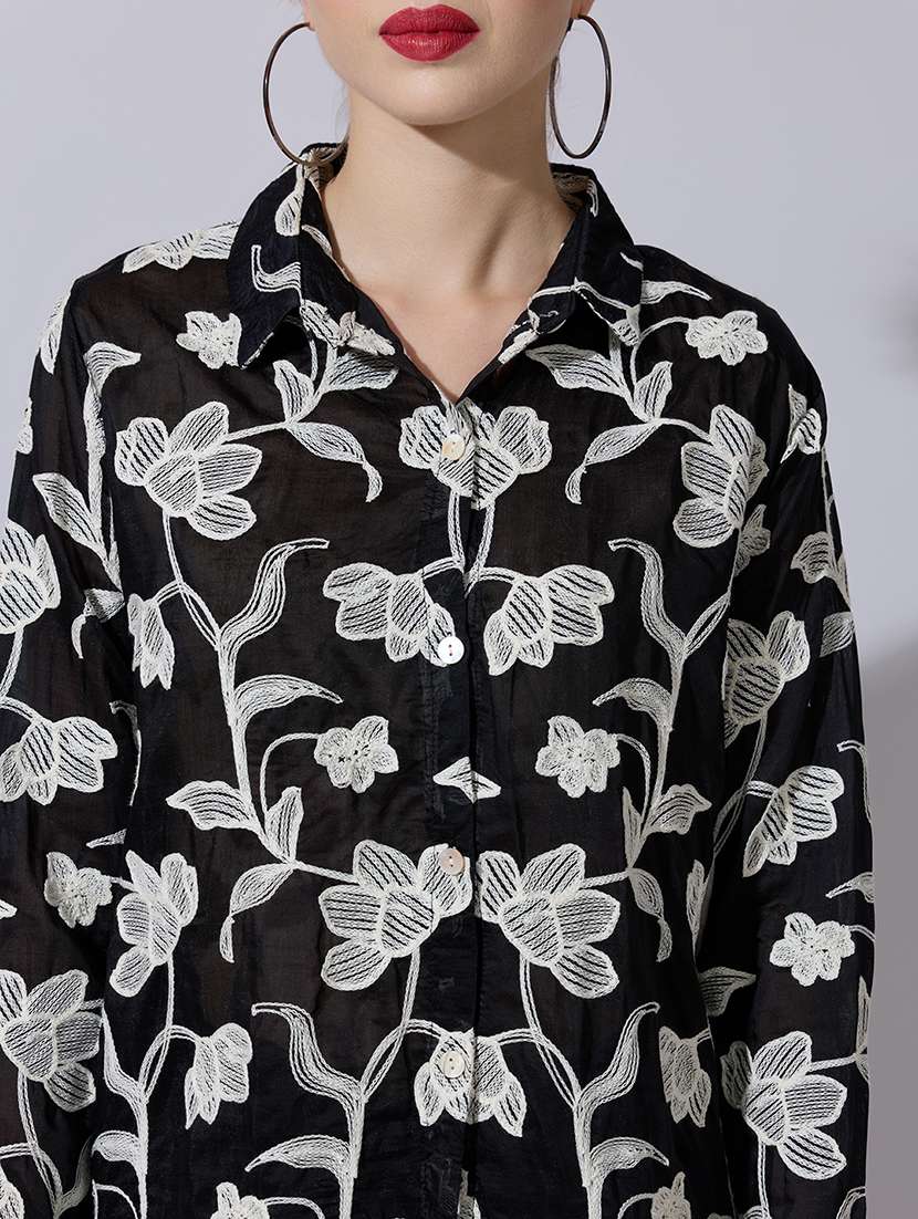 Women Embroidered Long Sleeve Oversized Shirt - 22321880 -  Standard Image - 5