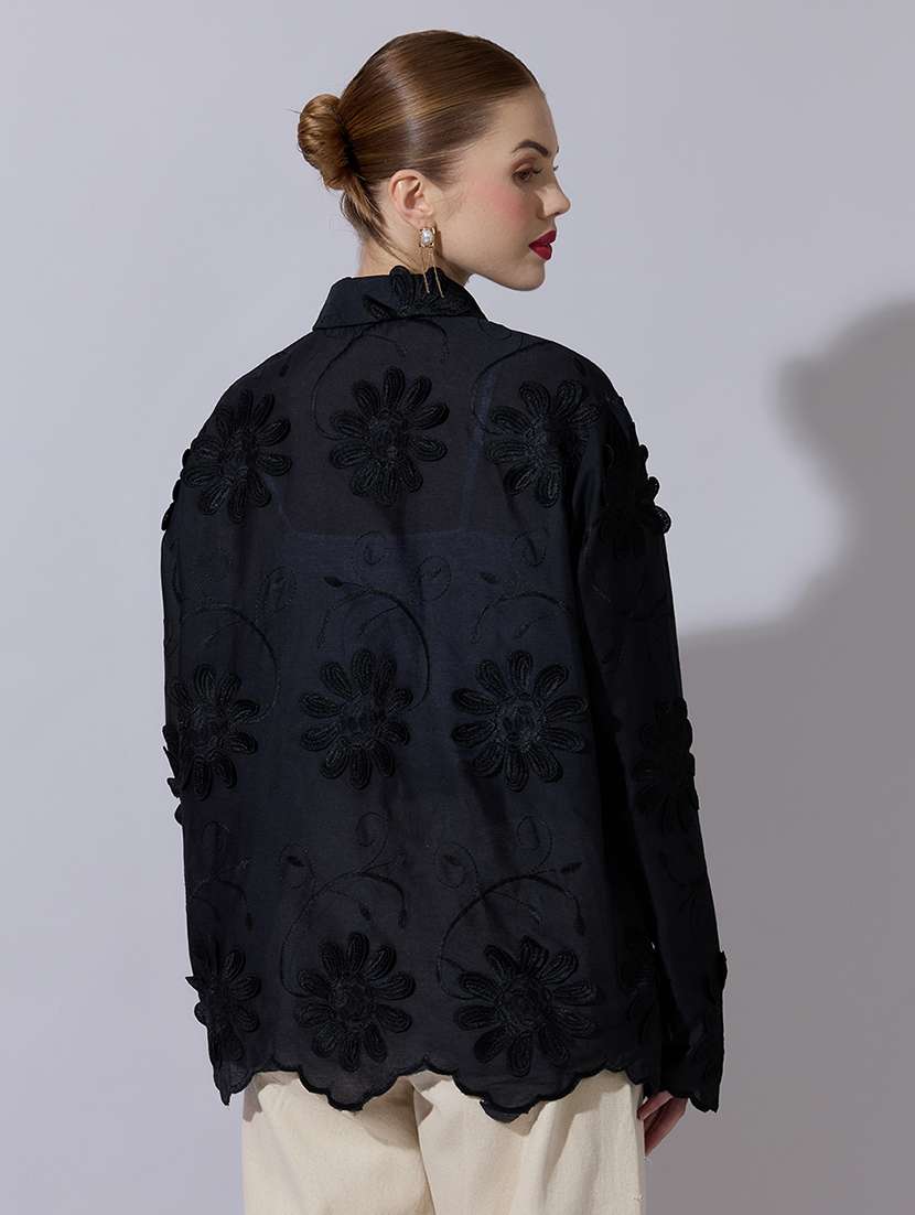 women embroidered long sleeve oversized shirt - 22321881 -  Standard Image - 3