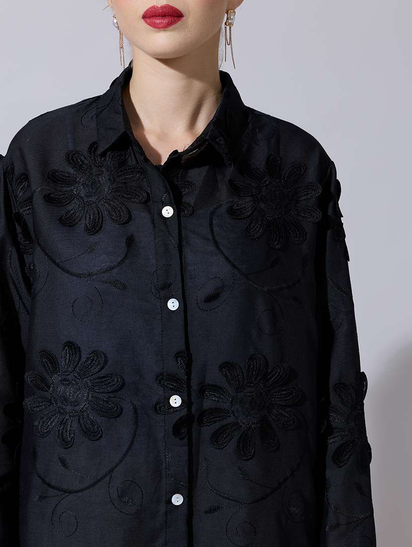 women embroidered long sleeve oversized shirt - 22321881 -  Standard Image - 5