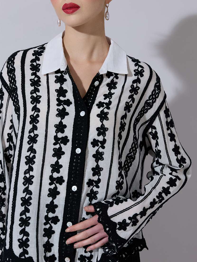 women embroidered collared long sleeve shirt - 22321883 -  Standard Image - 5