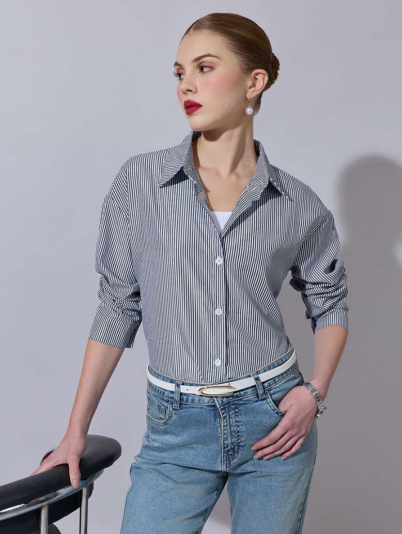 women striped long sleeve oversized shirt