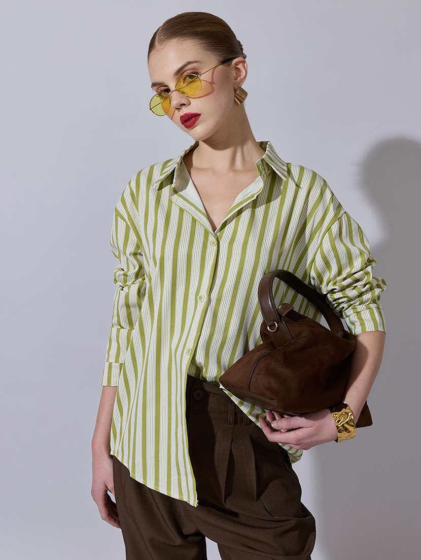 women striped long sleeve oversized shirt