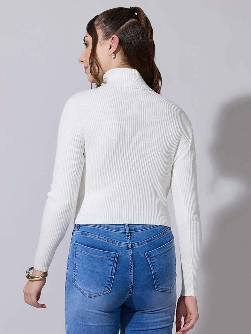 women solid high neck long sleeve pullover - 22321895 -  Standard Image - 3