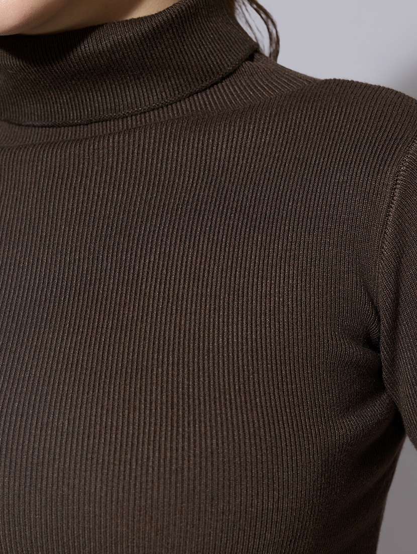 women solid high neck long sleeve crop top - 22321896 -  Standard Image - 5