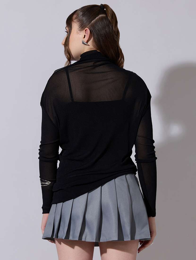 women solid high neck long sleeve top - 22321899 -  Standard Image - 3