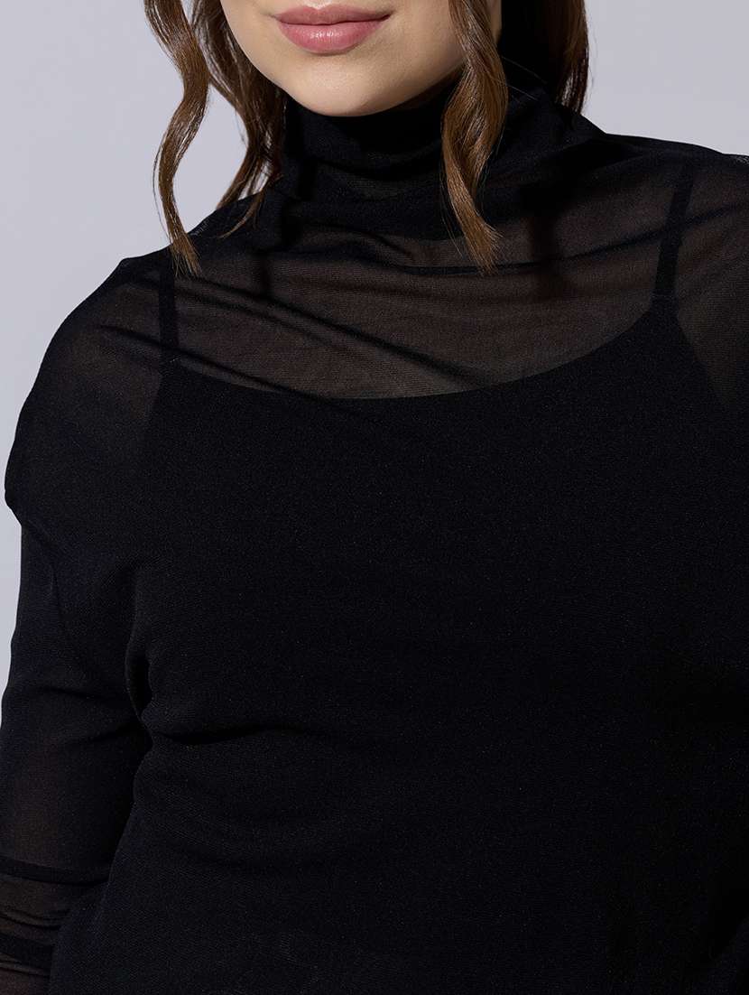 women solid high neck long sleeve top - 22321899 -  Standard Image - 5