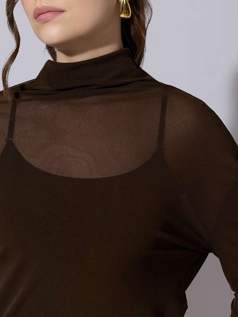 women solid long sleeve mesh asymmetric top - 22321900 -  Standard Image - 3