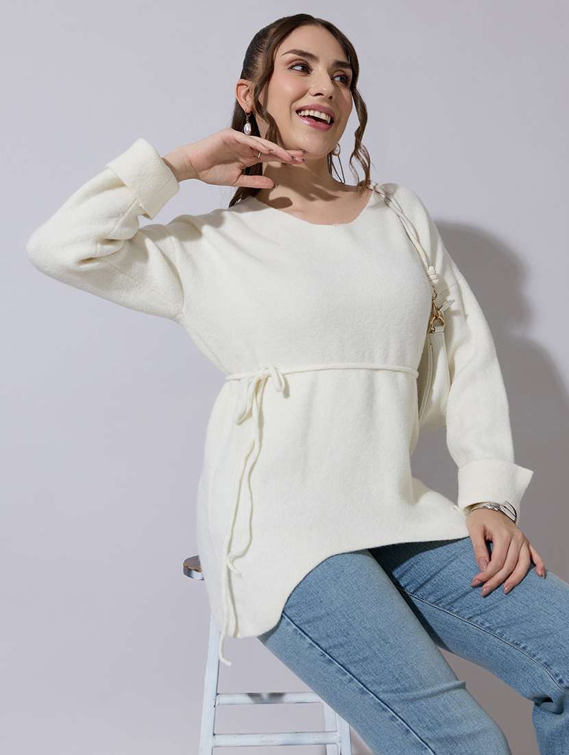 women solid long sleeve a-line top