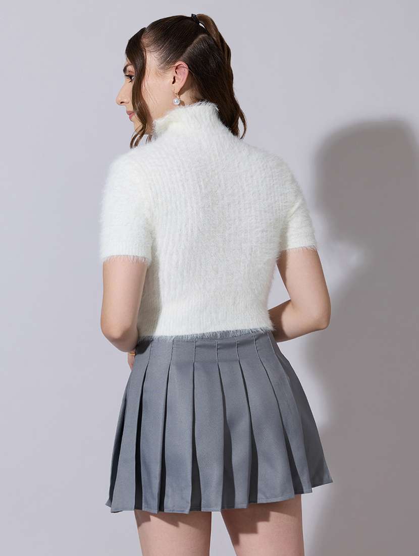 women solid high neck short sleeve crop top - 22321906 -  Standard Image - 3