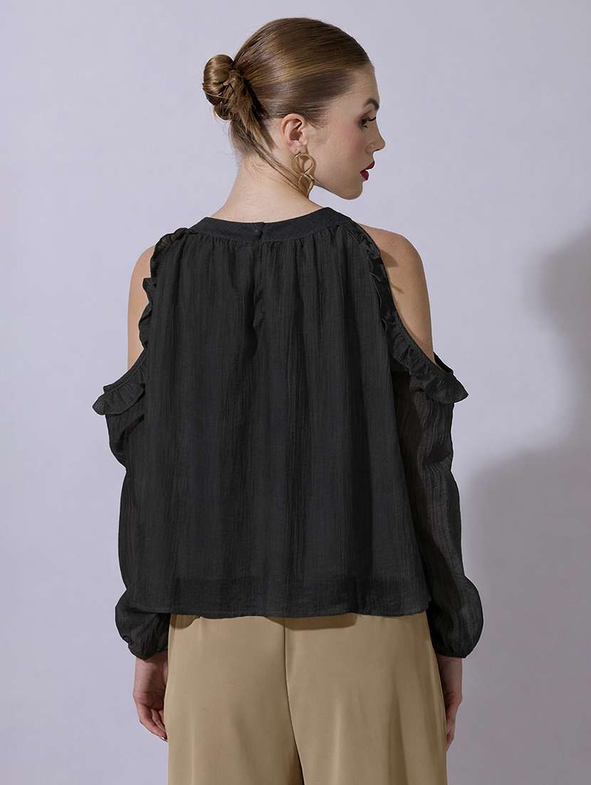 women solid cold shoulder a-line top - 22321907 -  Standard Image - 3