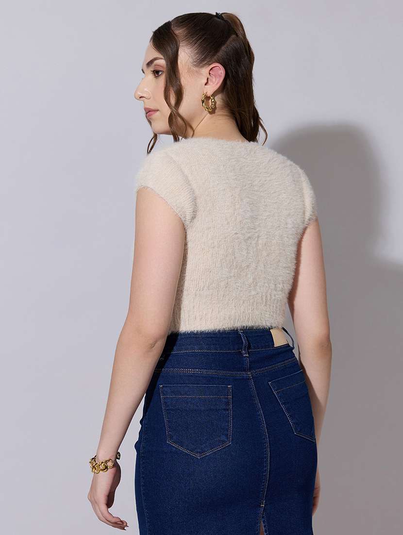 women solid short sleeve crop top  - 22321908 -  Standard Image - 3