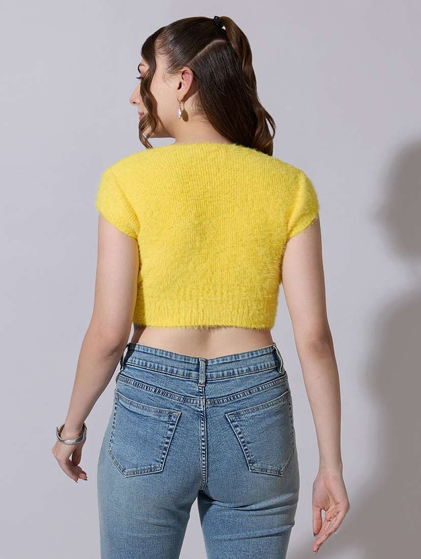 women solid short sleeve crop top - 22321909 -  Standard Image - 3