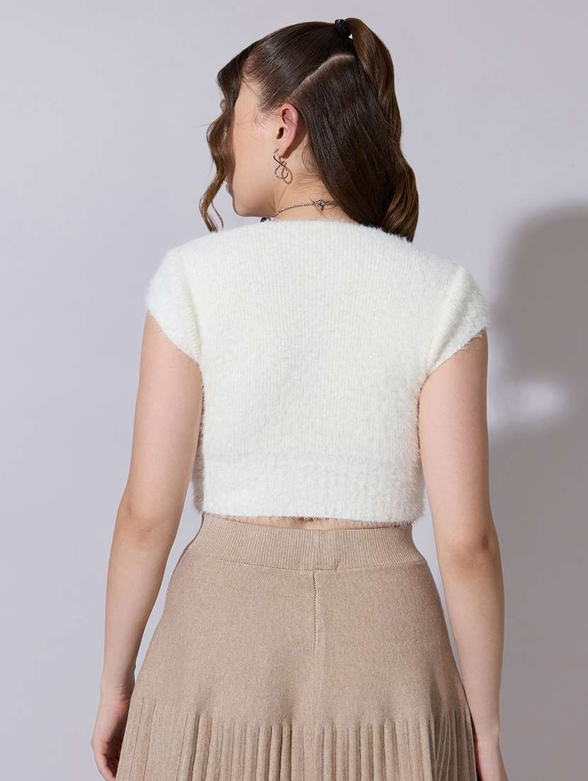 women solid short sleeve crop top - 22321910 -  Standard Image - 3