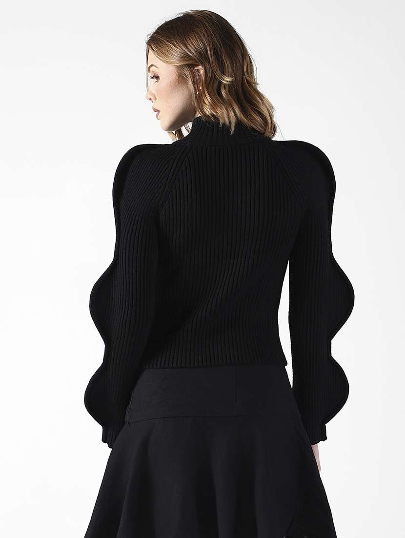 women solid high neck sculpted sleeve top - 22321927 -  Standard Image - 3