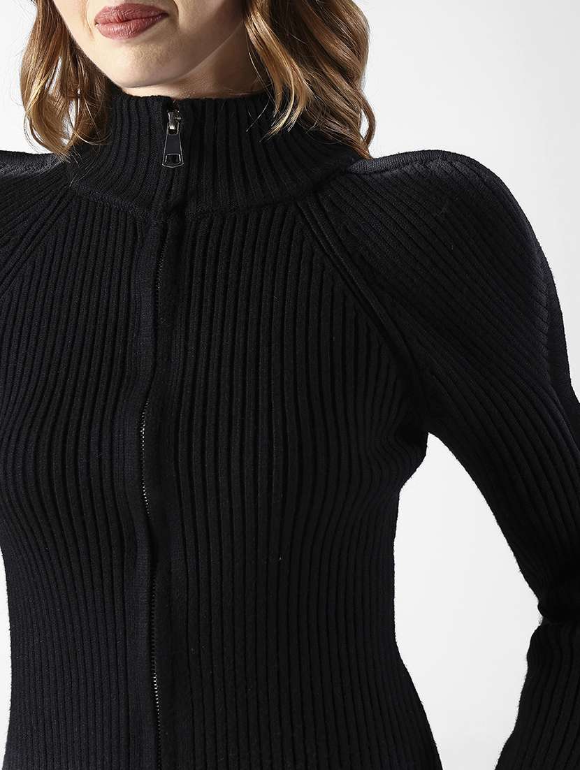 women solid puff sleeve front zip top - 22321928 -  Standard Image - 3