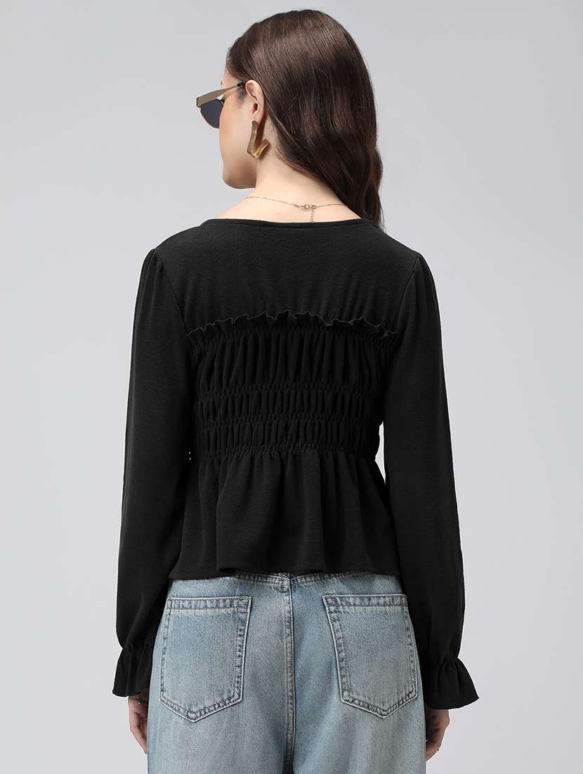 women solid puff sleeve peplum top - 22321930 -  Standard Image - 3