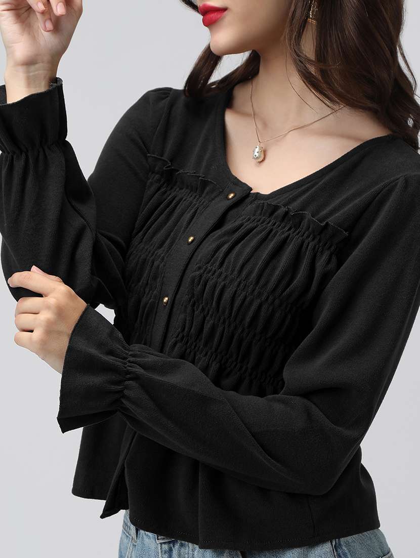 women solid puff sleeve peplum top - 22321930 -  Standard Image - 5