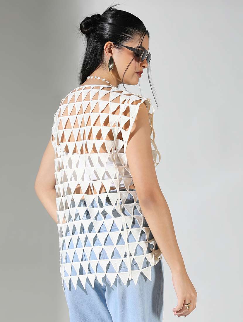 women self designed sleeveless asymmetric top - 22321931 -  Standard Image - 3