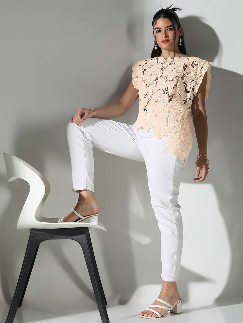 women self designed sleeveless crochet asymmetric top - 22321933 -  Standard Image - 3