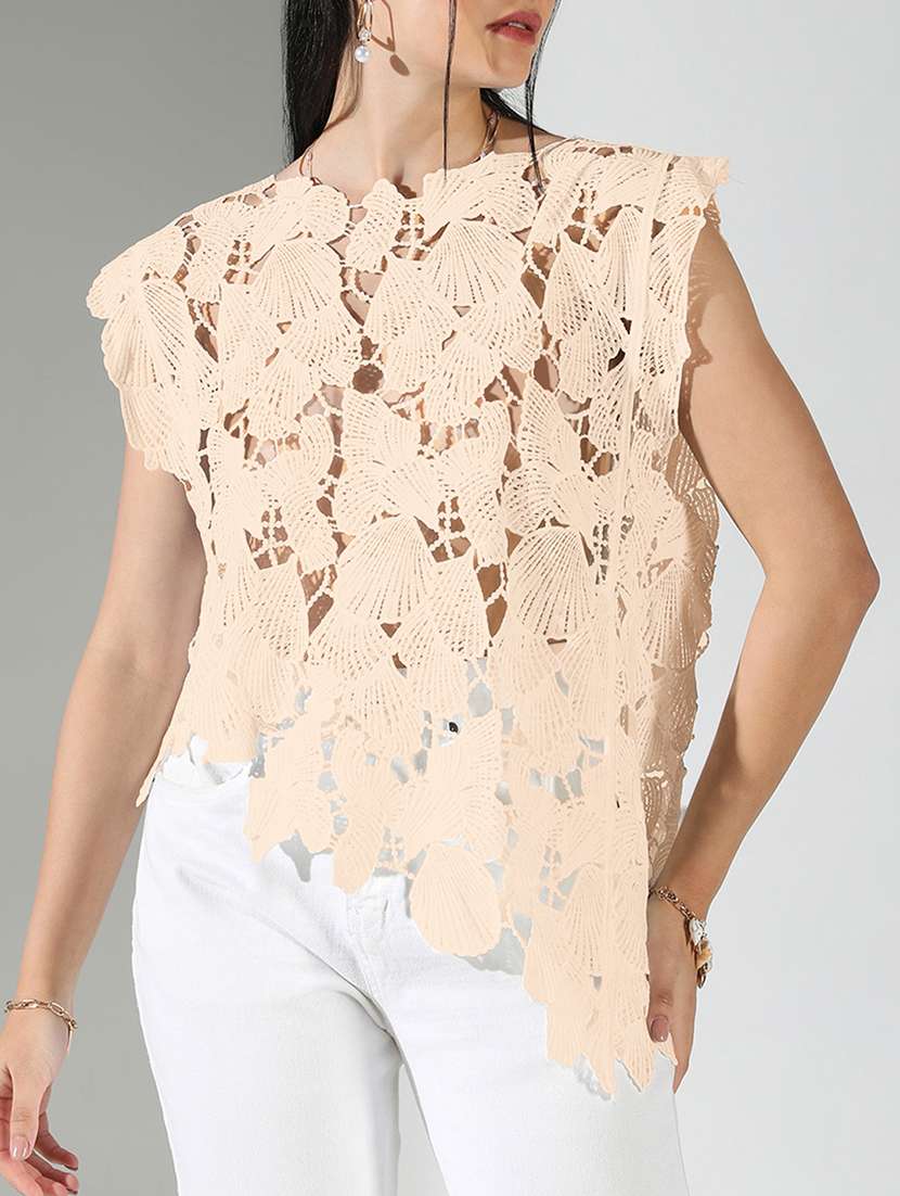 women self designed sleeveless crochet asymmetric top - 22321933 -  Standard Image - 5