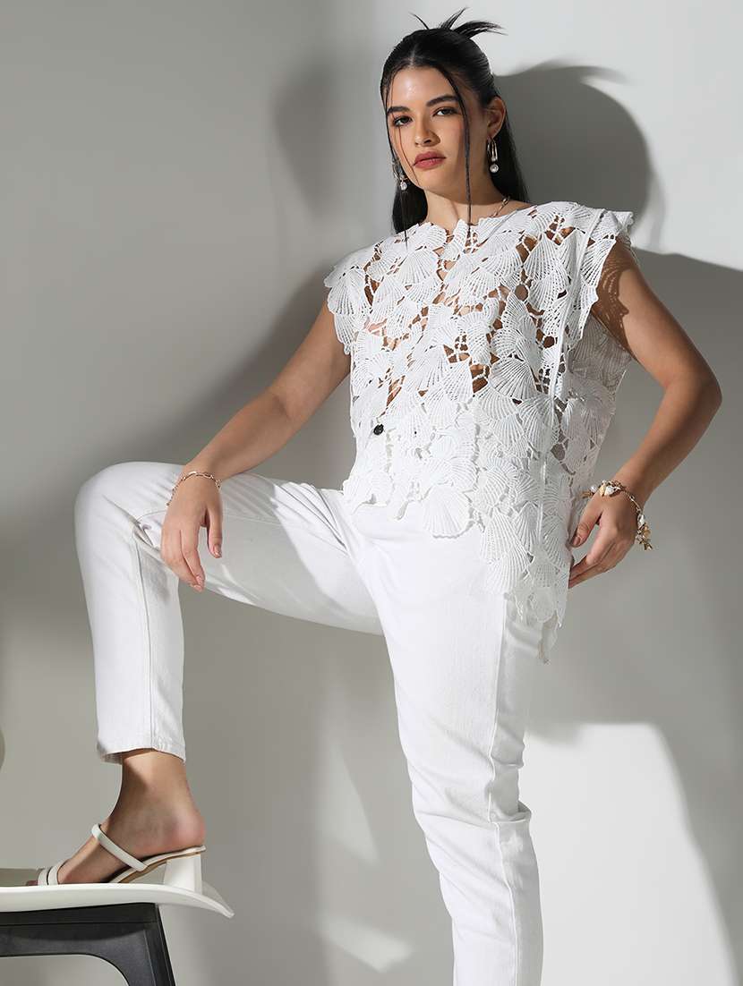 women self designed sleeveless crochet asymmetric top - 22321934 -  Standard Image - 3