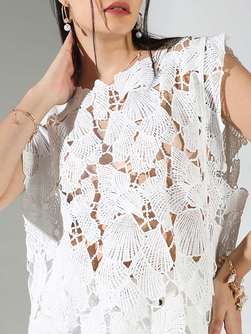 women self designed sleeveless crochet asymmetric top - 22321934 -  Standard Image - 5