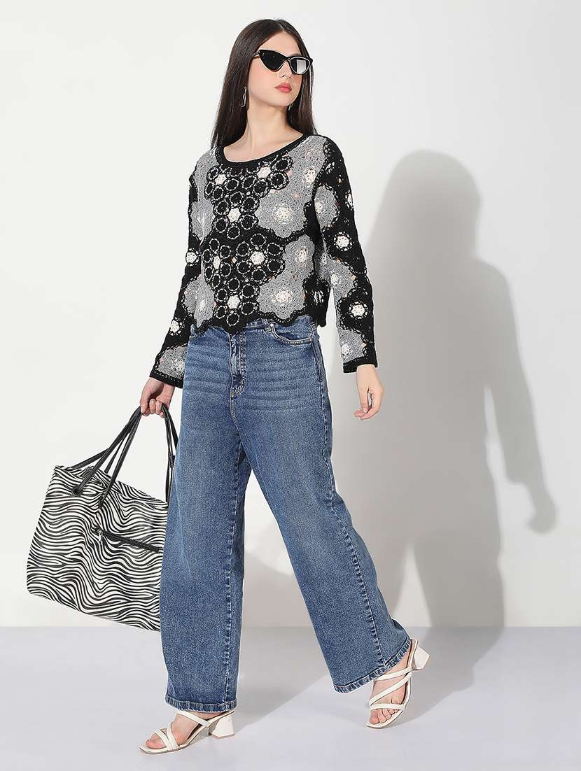 women self designed long sleeve crochet top - 22321936 -  Standard Image - 3