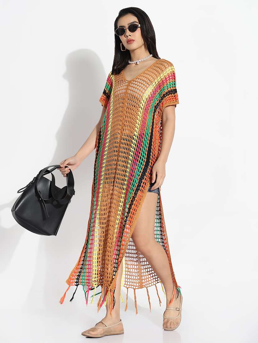 women self designed long crochet top