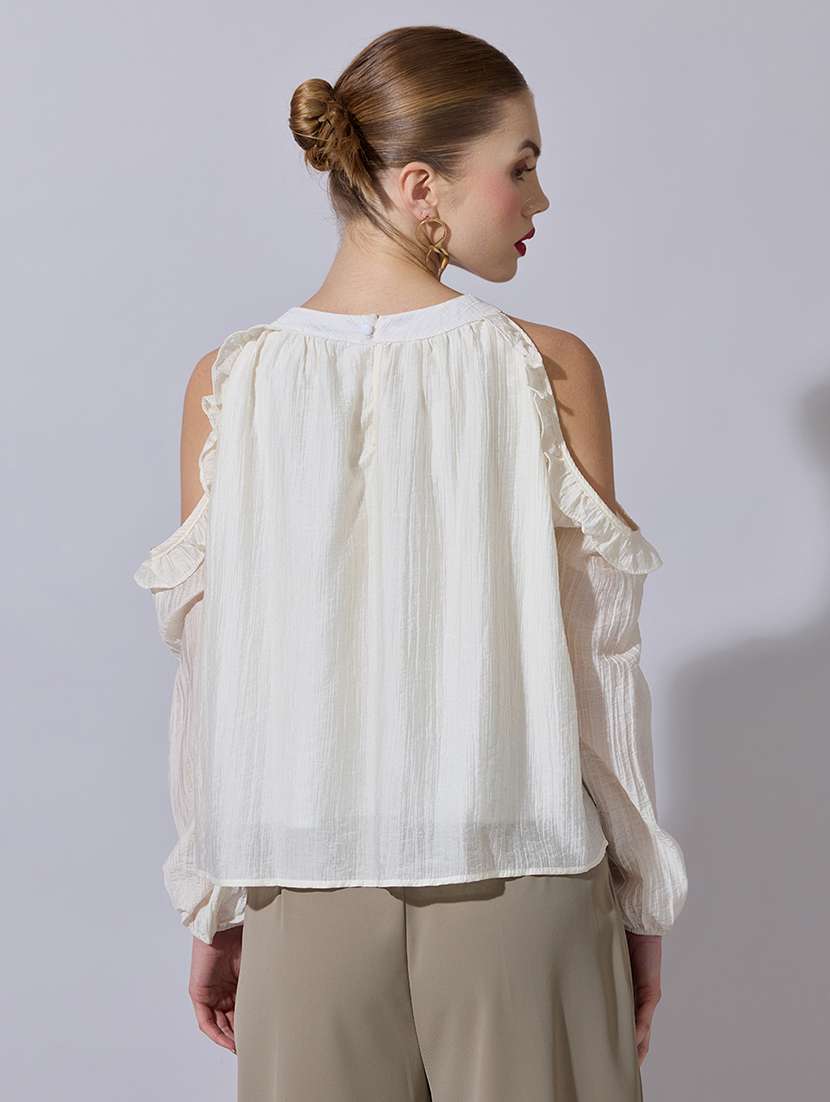 women solid cold shoulder a-line top - 22321946 -  Standard Image - 3