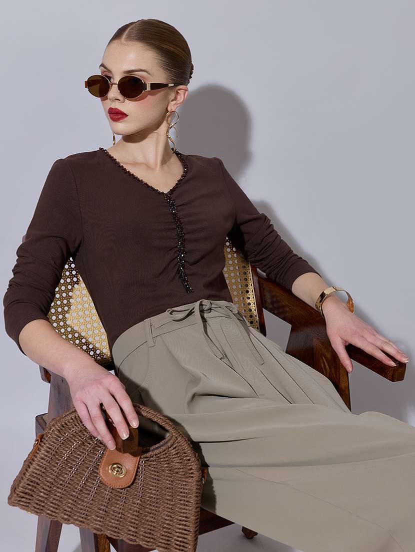 women solid long sleeve straight top