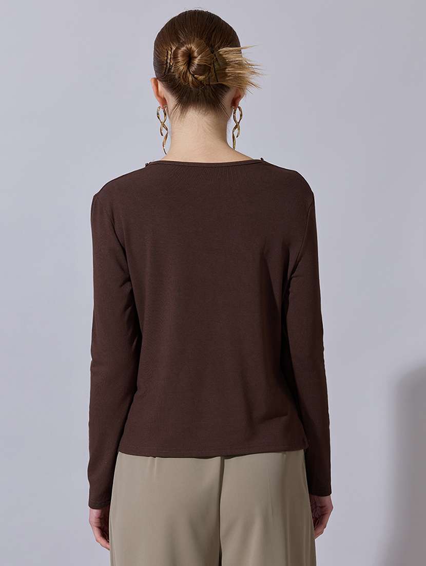 women solid long sleeve straight top - 22321947 -  Standard Image - 3