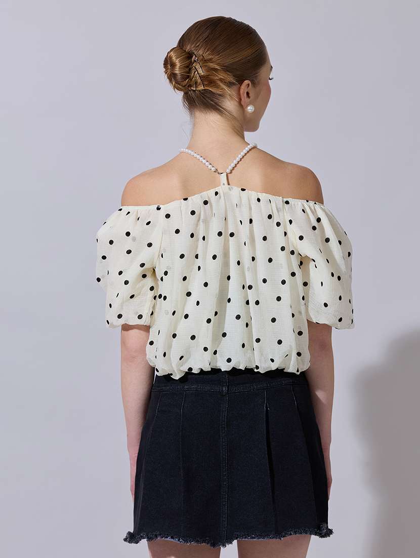women polka doted off shoulder crop top - 22321948 -  Standard Image - 3