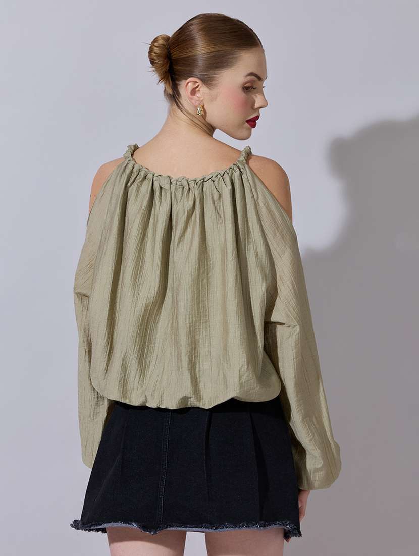 women solid cold shouler blouson top - 22321950 -  Standard Image - 3